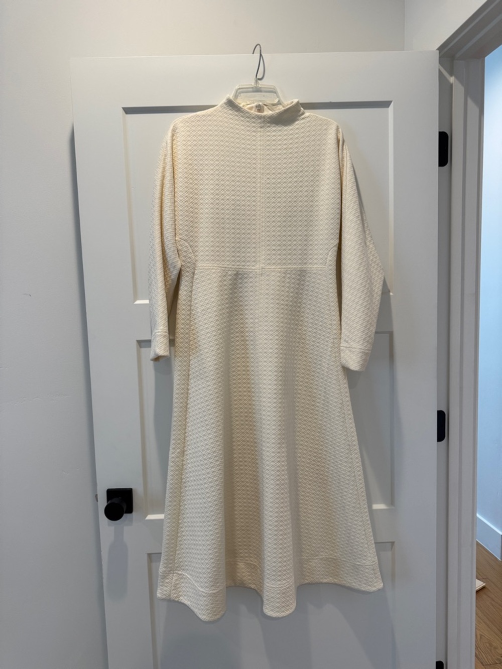 ME+EM mock neck Cream Textured High-Neck Long Sleeve Dress